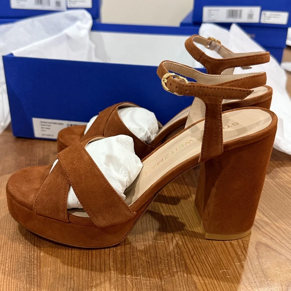 Stuart Weitzman Brown Suede Dayna Platform Sandal